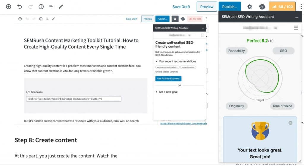 How to Use SEMRush Content Marketing Toolkit - Step 8 - Create content