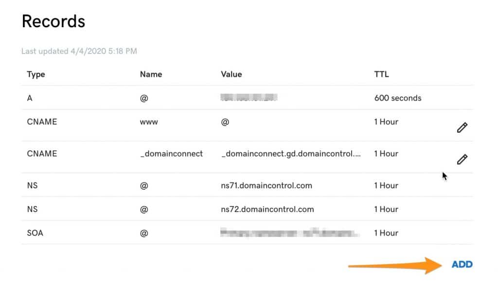 DNS Records in GoDaddy