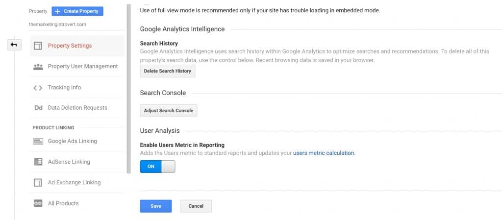 Google Analytics Property Settings