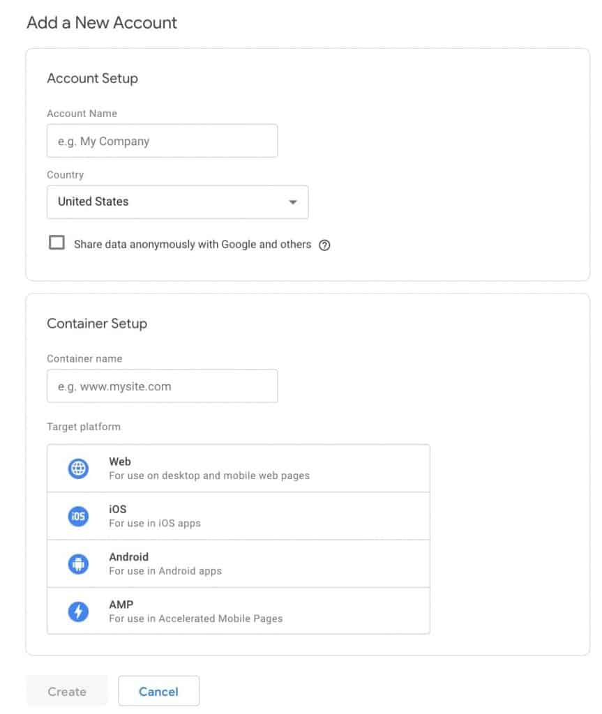 Add a New Account in Google Tag Manager