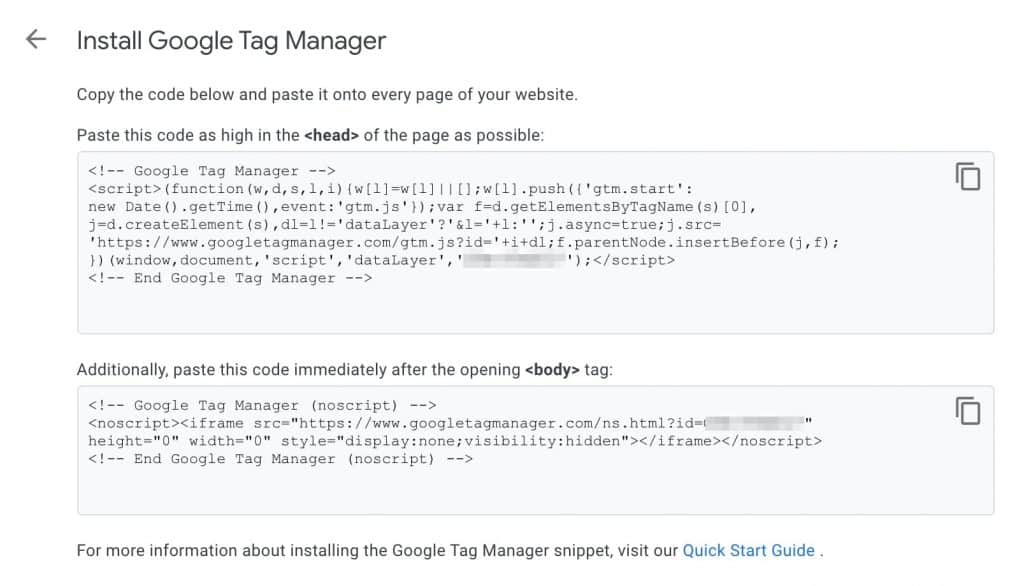 Take note of the two sets of code inside Google Tag Manager