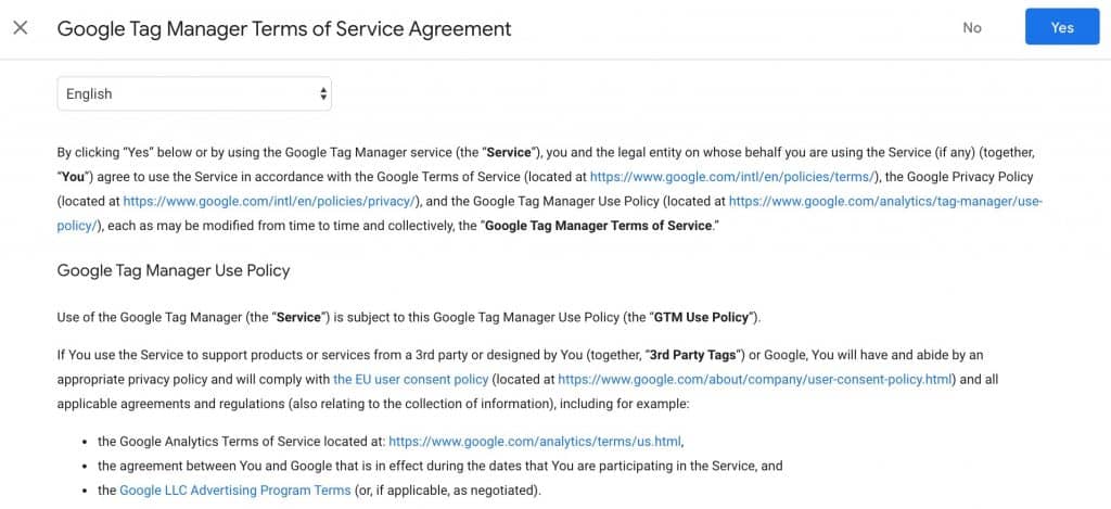 Agree to GTM Terms of Service
