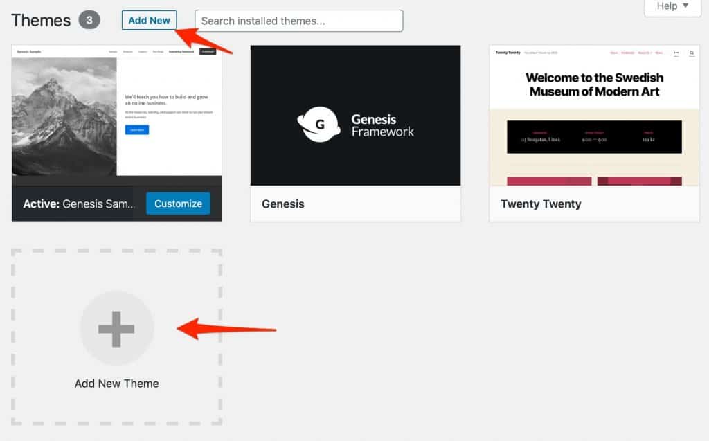 Click on the Add New to add a new theme to your WordPress account
