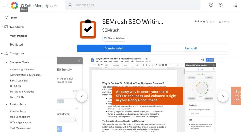 SEO Writing Assistant in GSuite Marketplace