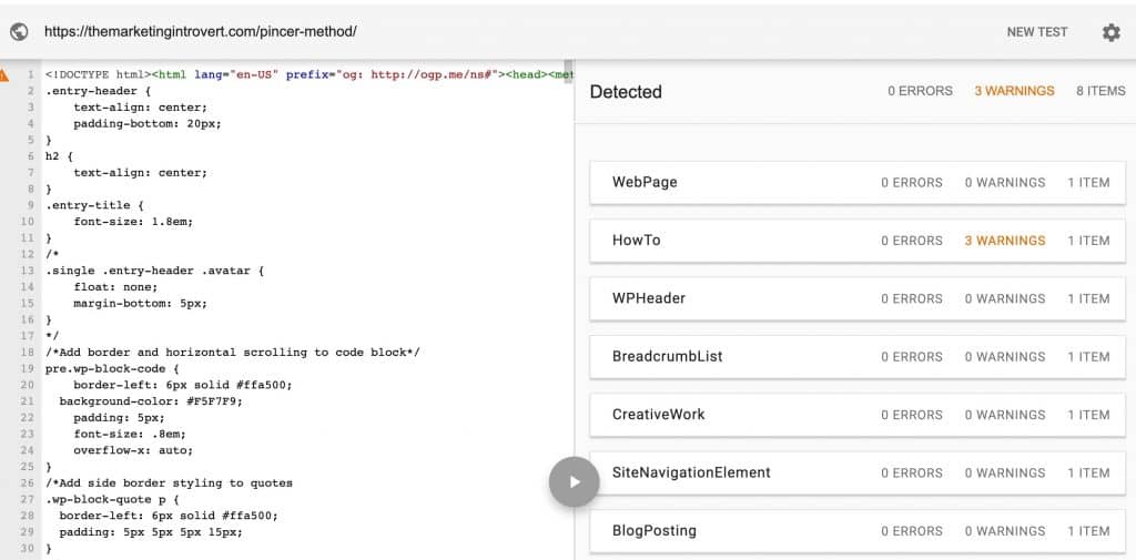 Sample Results in Google Structured Data Testing Tool