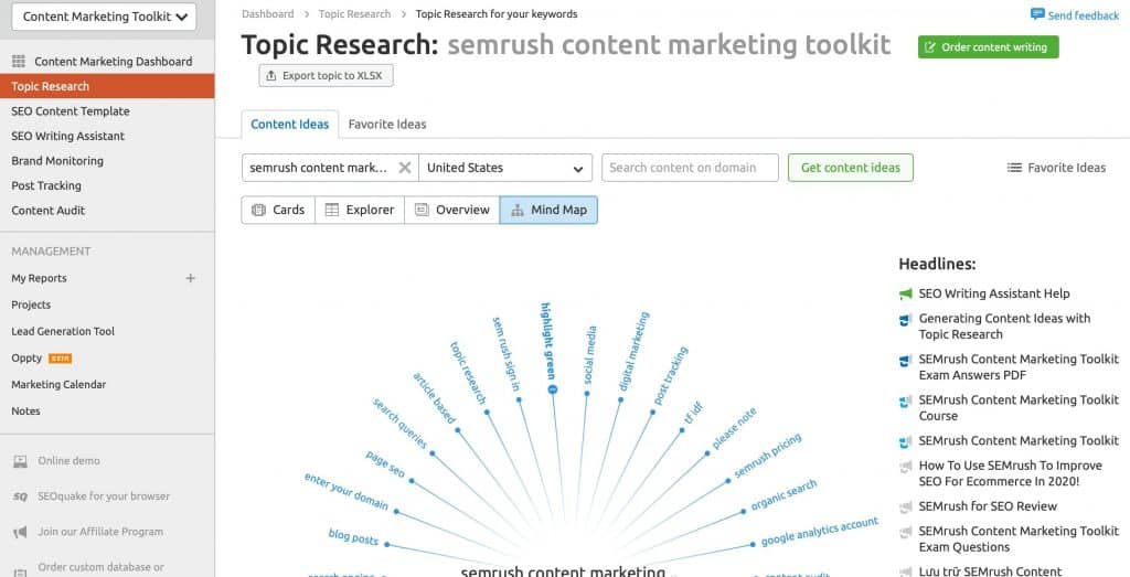 How to Use SEMRush Content Marketing Toolkit - Step 3 - View Topic Research - Mind Map