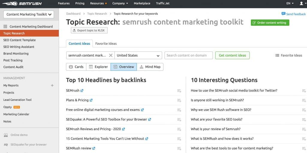 How to Use SEMRush Content Marketing Toolkit - Step 3 - View Topic Research - Overview