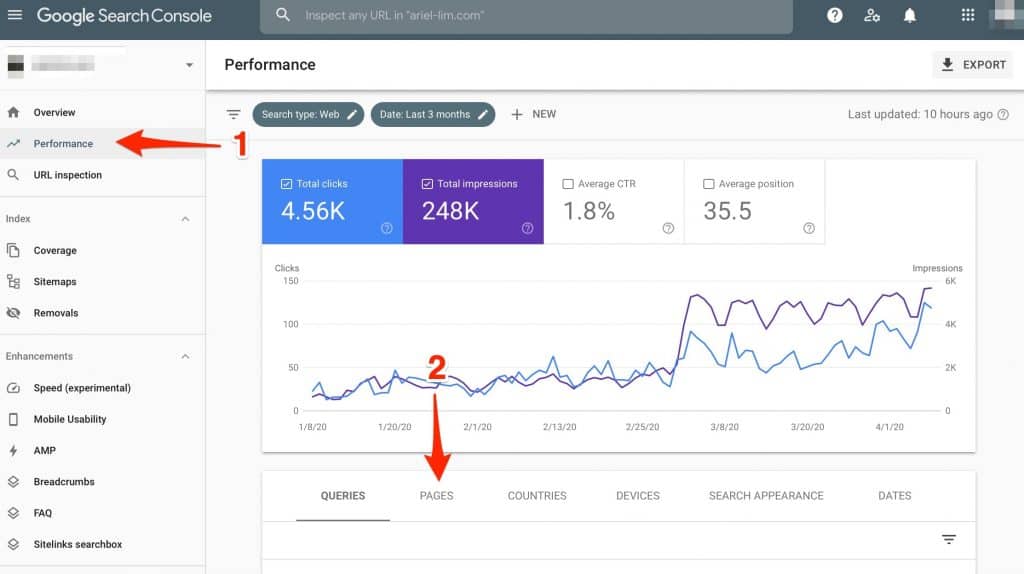 Find the pages you want to improve in Google Search Console