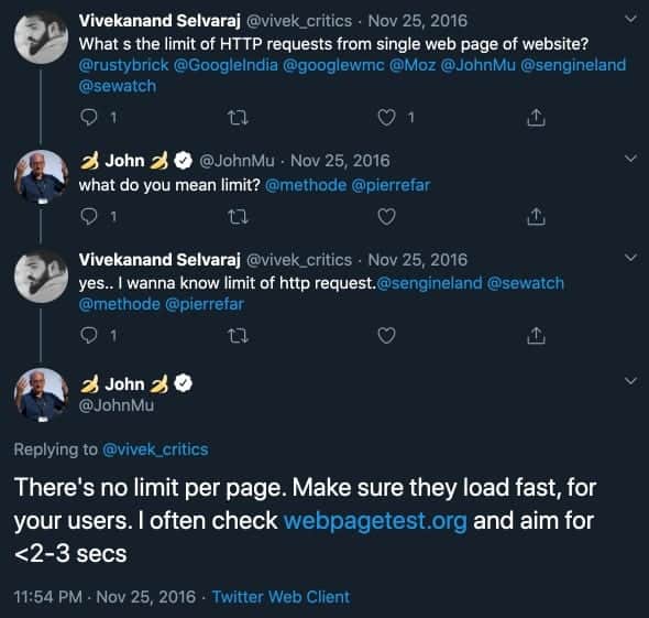 John Mueller's Tweet regarding page speed