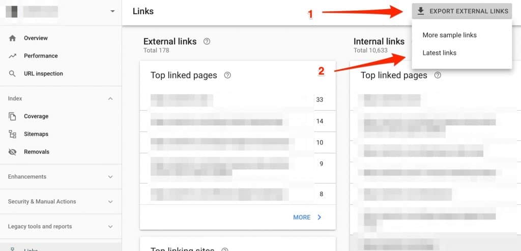 Export backlinks in Google Search Console