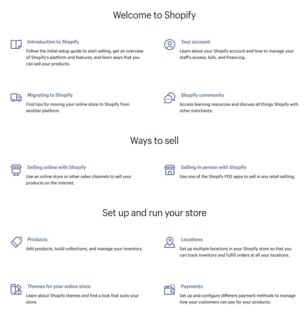Shopify Help Center - FAQ Page