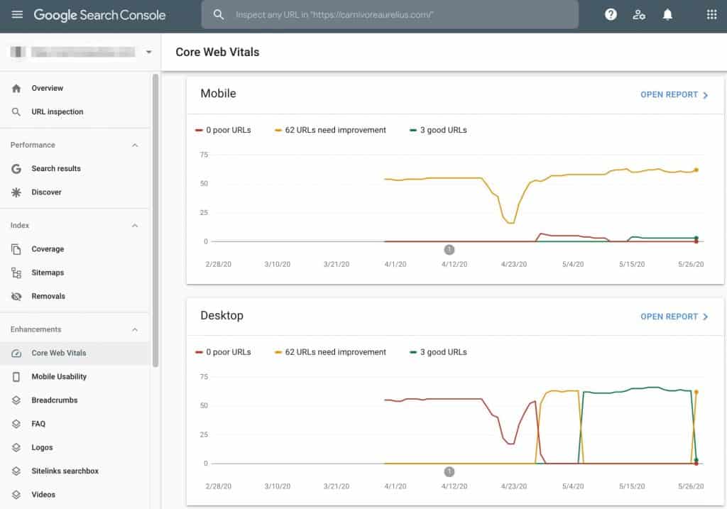 Core Web Vitals Report in Google Search Console