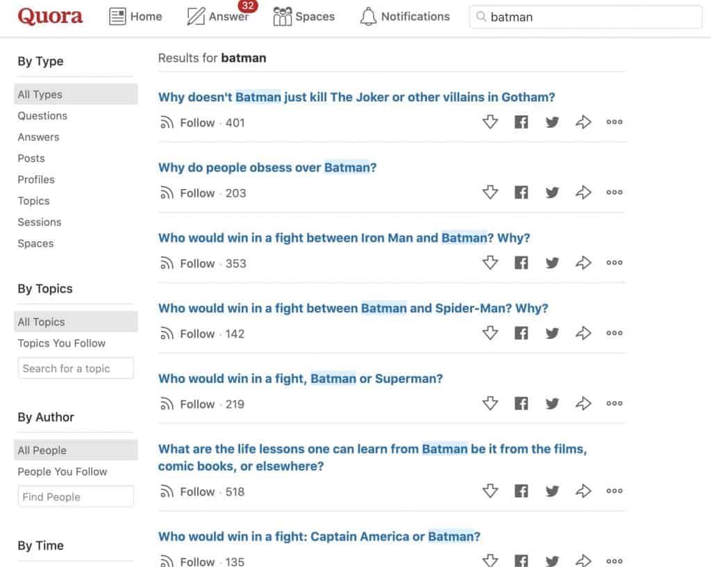 Sample Quora Search