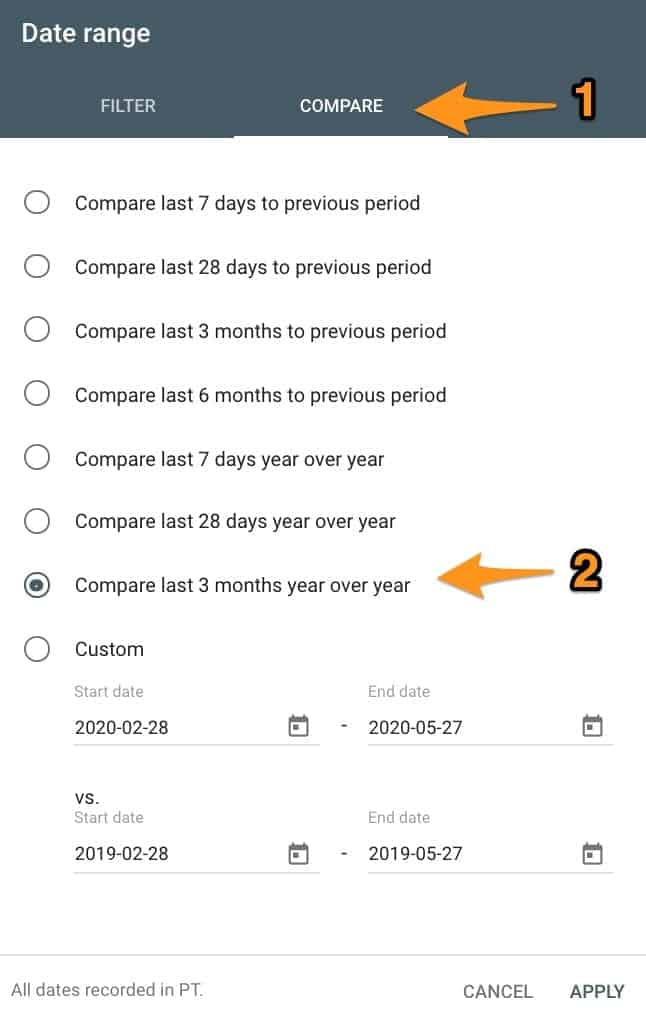 Google Search Console Compare Date Period