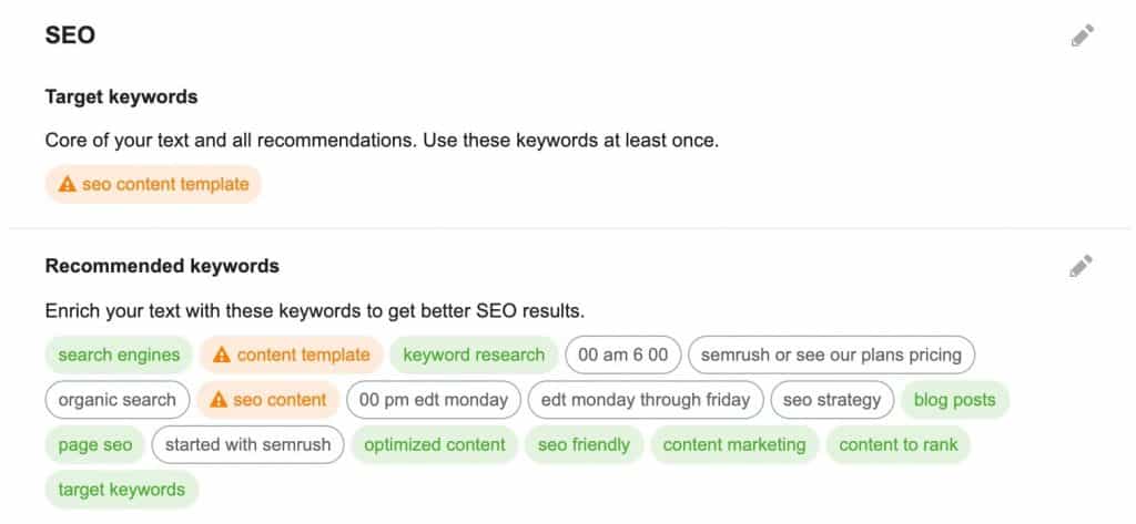 SEO Writing Assistant Showing Keyword Stuffing Warnings