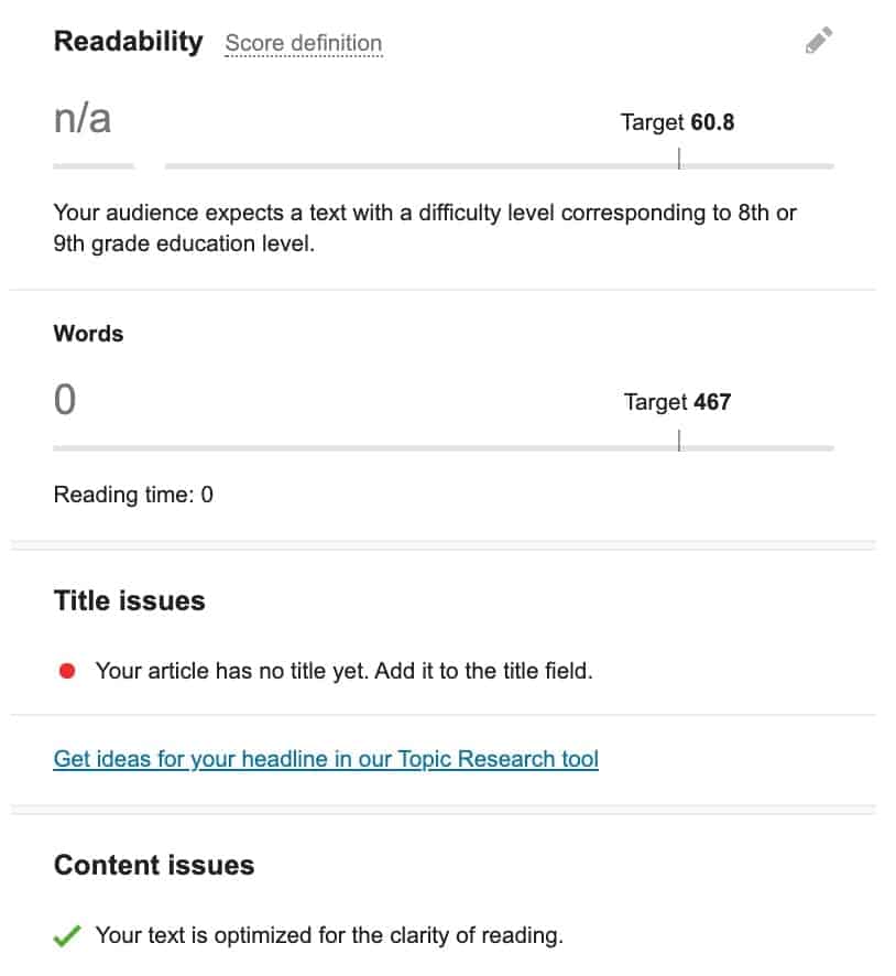 SEO Writing Assistant Showing Your Readability Scores