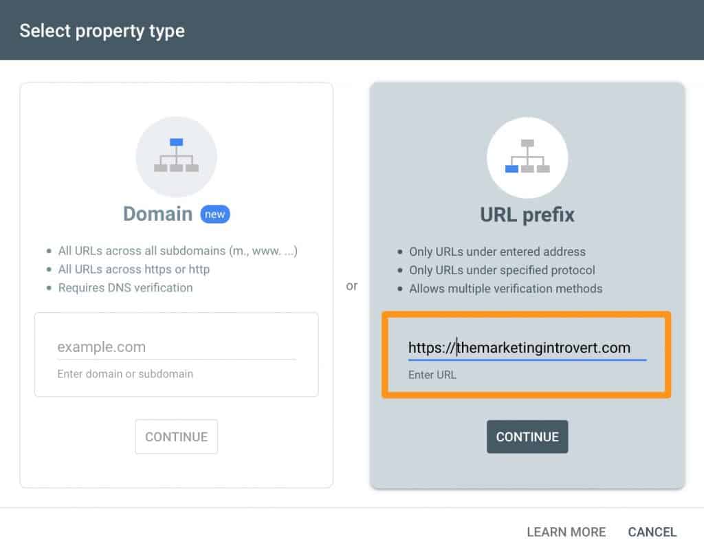 Add URL Prefix in Google Search Console