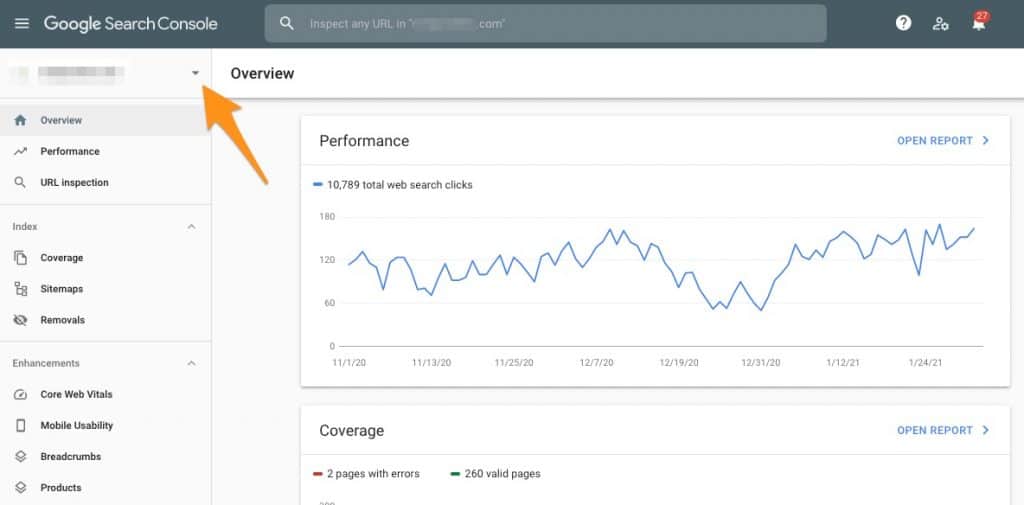 Find Domain in Google Search Console