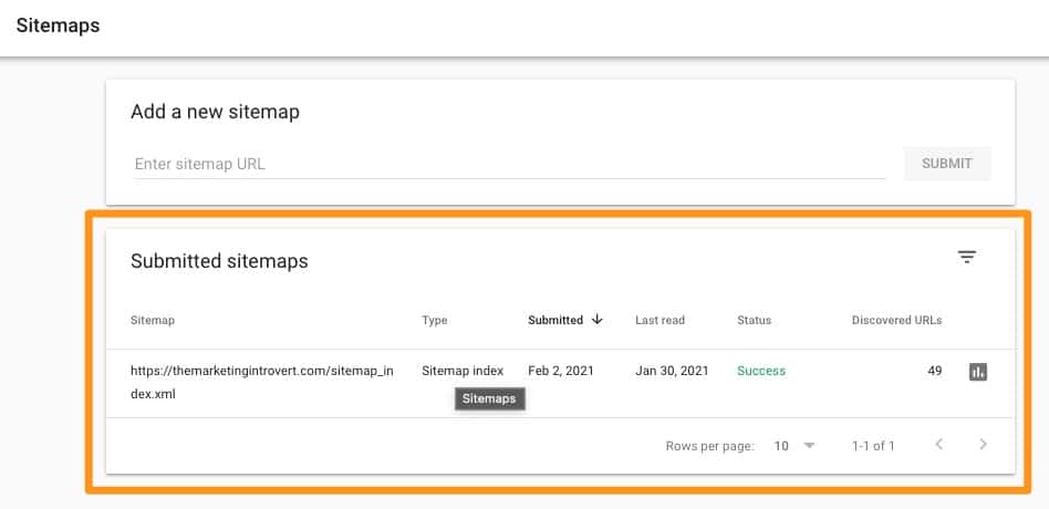 Check status of submitted sitemaps in Google Search Console